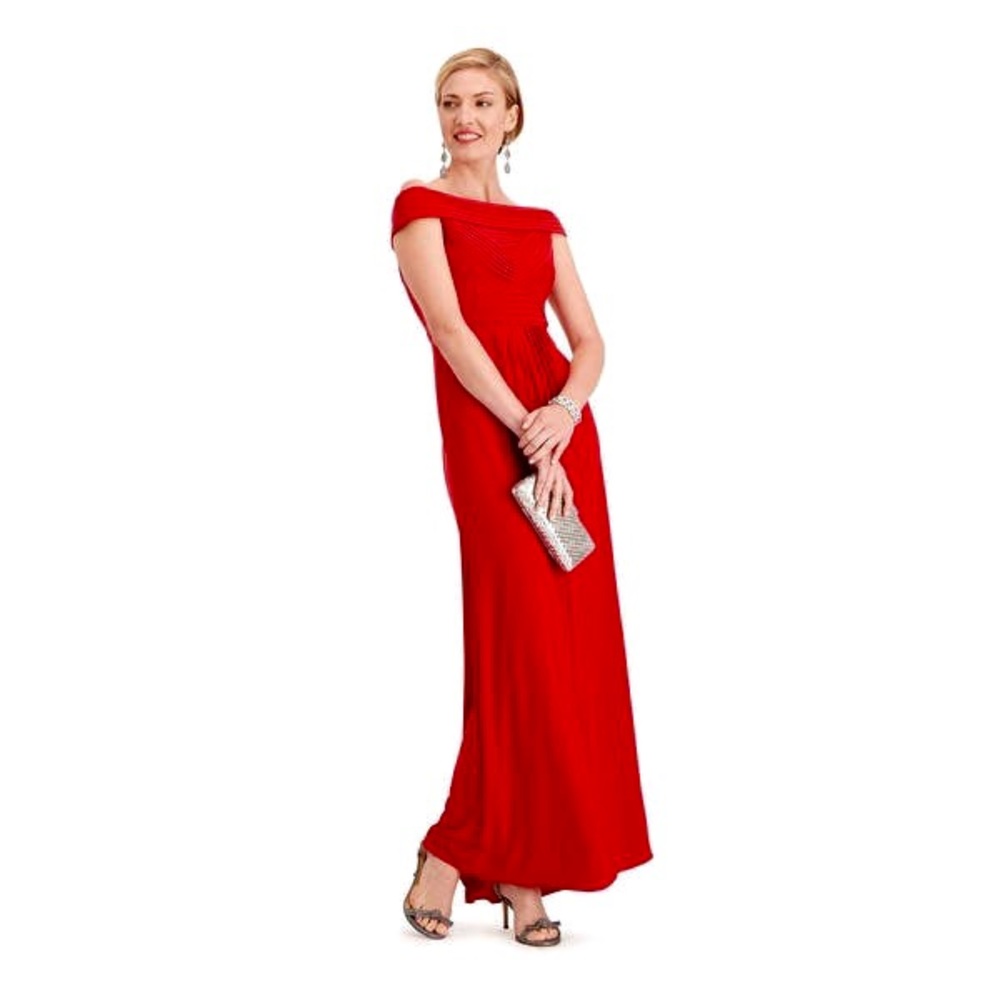 Adrianna Papell Womens Gown Red Size 4 
Pleated Off Shoulder Pintuck - Picture 6 of 10